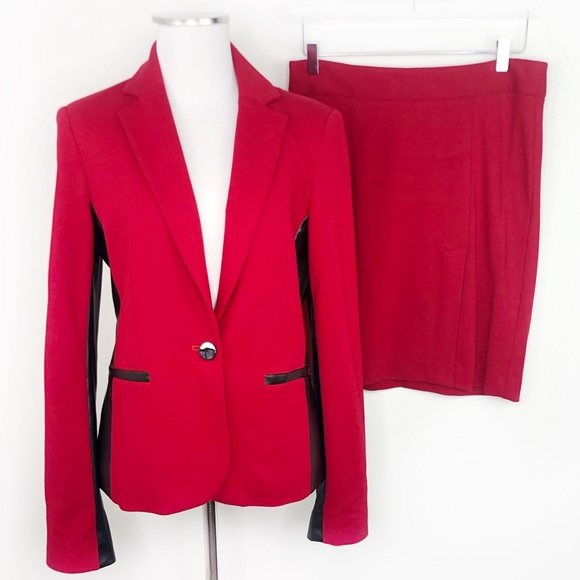 red jacket and skirt set